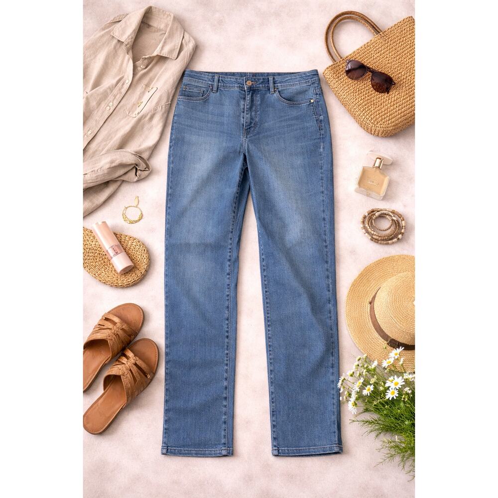 J Jill Denim Jeans Womens 12 Slim Ankle Authentic Fit Blue Stretch Straight Leg